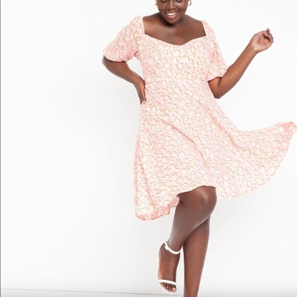 Eloquii Bashful Blooms A-Line Dress with Puff Sleeves Plus Size 24 - Picture 1 of 7